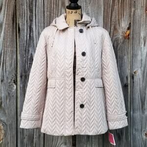 NWT Quilted Moto Jacket Kate Spade Size XL Tan Hooded Coat Water Resistant